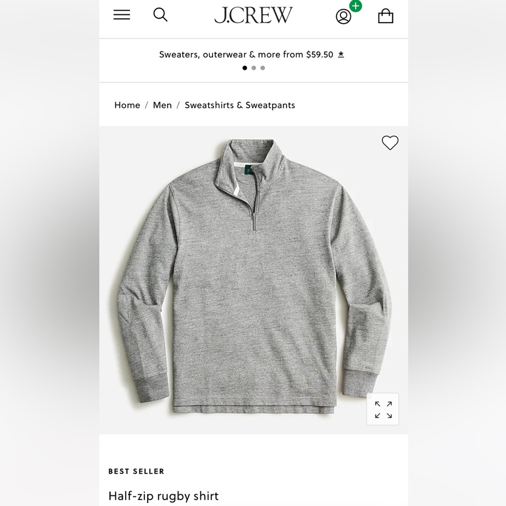J. CREW best seller Half-zip rugby shirt marled gray size L - Picture 3 of 11
